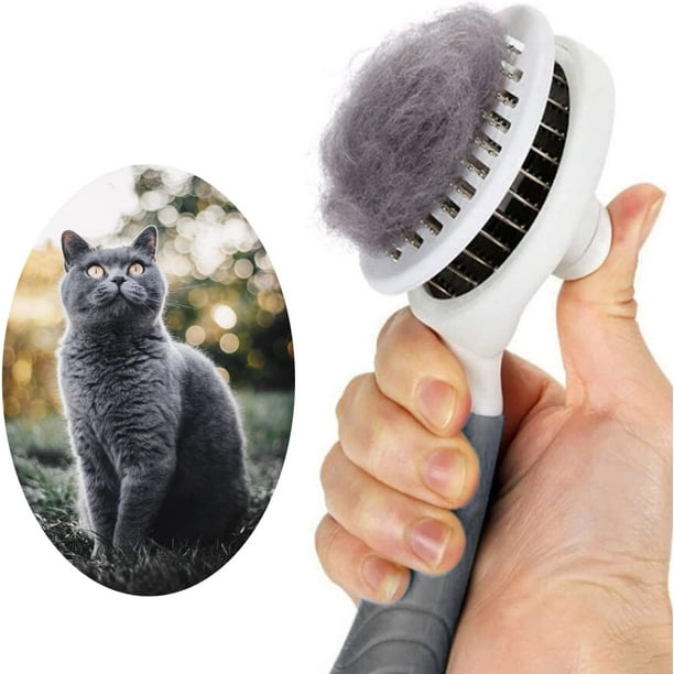 Cepillo para perros y gatos, cepillo autolimpiante para el cuidado de gatos y perros, cepillo para pelo suelto de gatos y perros, eliminación con un solo clic del pelo suelto y la capa interna - Gris