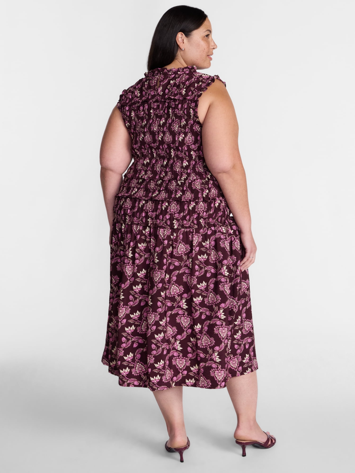 Terra & Sky Women's Plus Smocked Sleeveless Midi Dress, Sizes 0X-4X