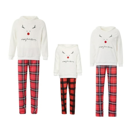 

Christmas Family Matching Pajamas Set Elk Embroidery Long Sleeves Hoodies and Plaid Trousers Nightwaear Set