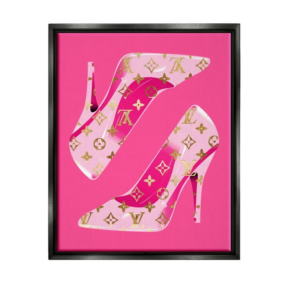 Stupell Industries Pink Fashion Heels Beauty & Fashion Painting Black Floater Framed Canvas Art Print Wall Art, 17 x 21
