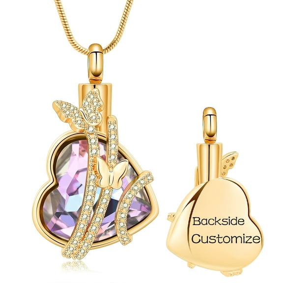 Personalized Butterfly with Crytal Heart Cremation Jewelry for Ashes Holder Urn Necklace for Ashes of Loved One Pendent for Ashes and Chain