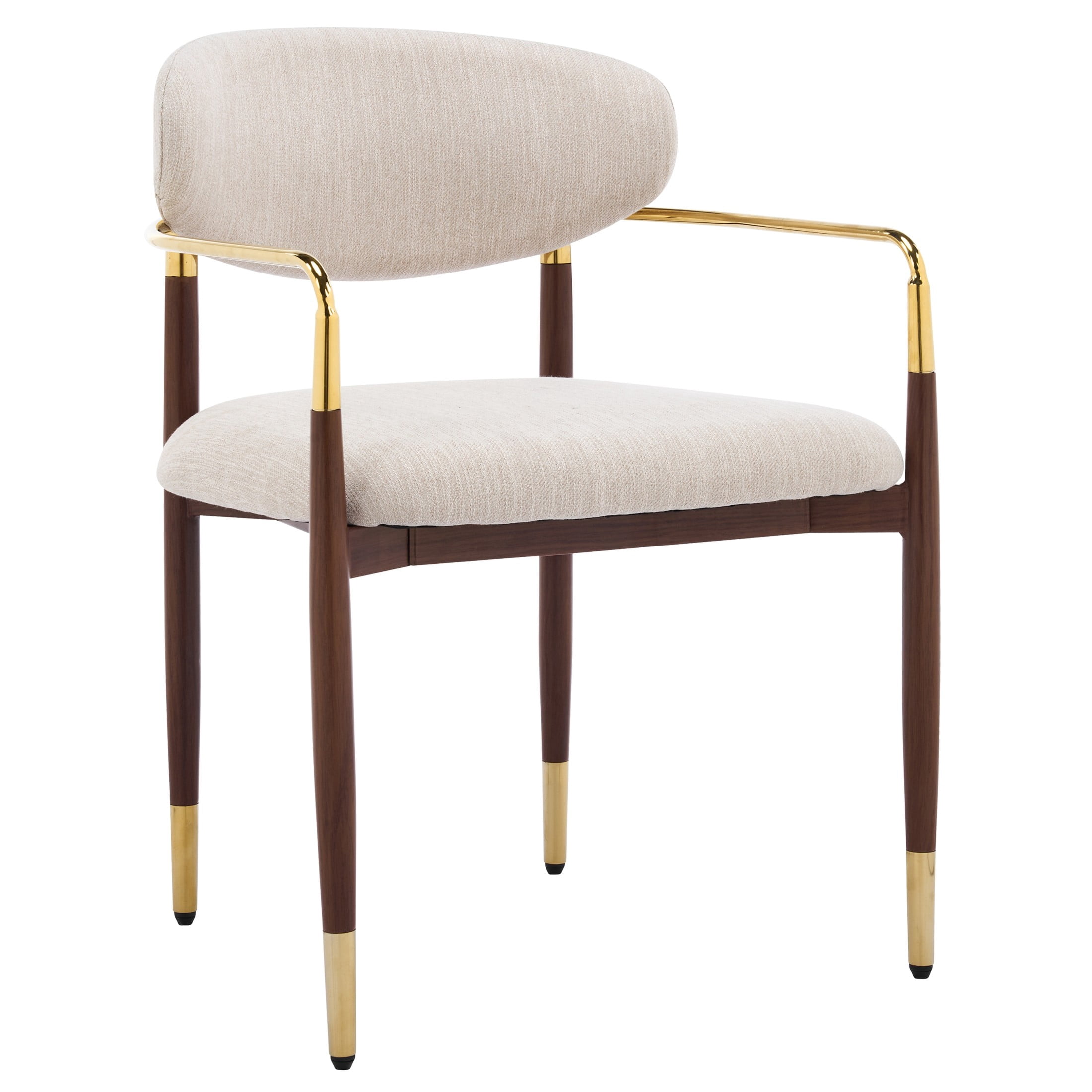 Christopher Knight Home Modern Upholstered Dining Chairs with Iron Frame, Walnut+Gold+Beige, Set of 6
