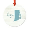 thumbnail image 1 of US State Round Metal Christmas Ornament, Rustic Light Wood Print, Rhode Island Home, Includes Ribbon and Gift Bag, 1 of 2