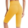 thumbnail image 4 of OSOLU Women High Waist Tight Sports Elastic Solid Color Fitness Yoga Knee Length Pants Workout Stretchy Running Tummy Control Joggers Bottoms Yellow M, 4 of 5