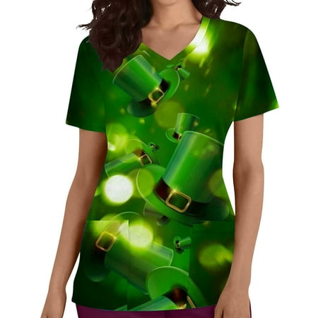 

Hfyihgf Womens St.Patrick s Day Irish Clovers Print Scrub Top with Pockets Short Sleeve V-Neck Comfy Nurse Uniform Top Tunic Shirts(Army Green M)