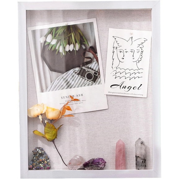 Muzilife 8x10 inch Shadow Box Picture Frame with Linen Board Deep Wood Glass Display Case,White