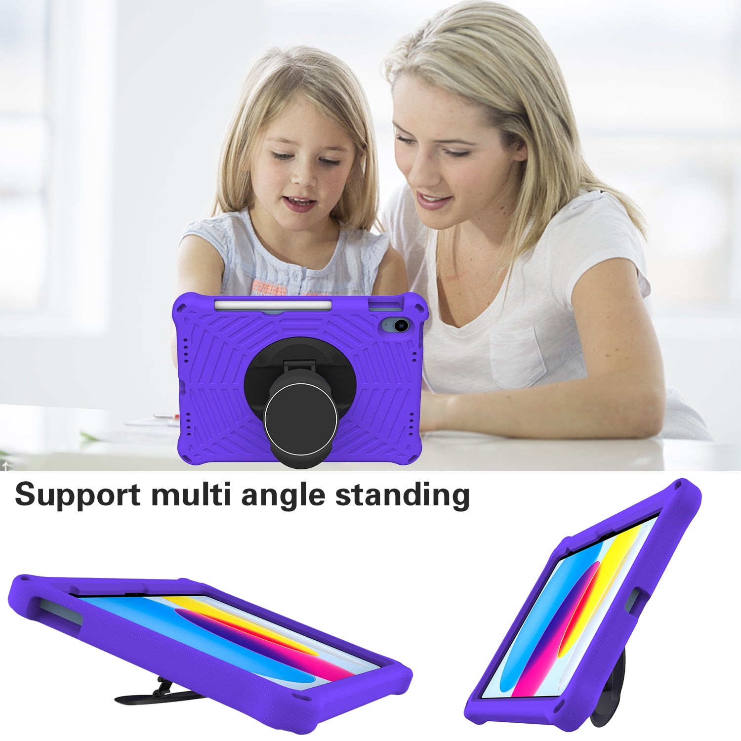 Dteck Rugged Case for Apple iPad (10th generetaion) 10.9-inch 2022, Shockproof Drop Protection Cover with 360 Rotatable Kickstand Shoulder Strap Pencil Holder for 10.9" iPad 10th Gen Case 2022,Purple