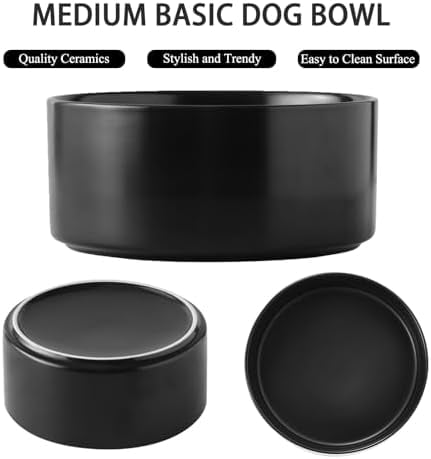 6'' Ceramic Dog Bowl - 30Oz Classic Dogs Food & Water Bowl for Small and Medium Breed Dogs, Heavy Duty Non-Slip Dog Dishes, Food Grade Stoneware Pet Bowl, Dishwasher & Microwave Safe, Black