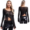 thumbnail image 3 of Top de baile de Jazz y Ballet con mariposas para mujer, camiseta con cuello redondo y manga acampanada, camiseta de malla acanalada dividida, traje de práctica de baile clásico, 3 of 5