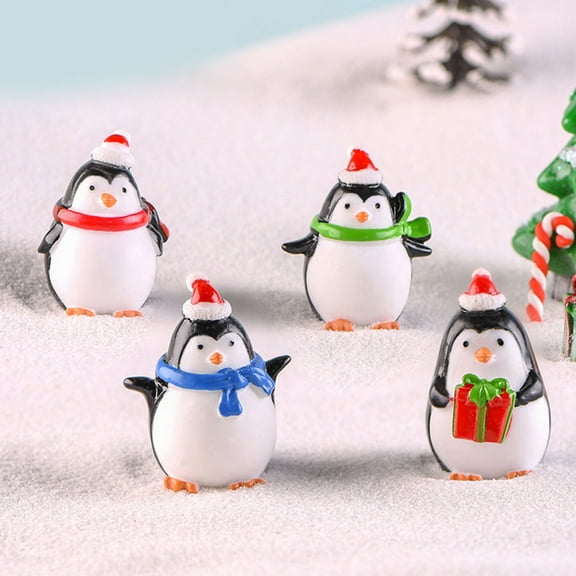 LOLIPPYY Set of 6 Christmas Mini Penguin Resin Figurines for Holiday Family Decoration and Display