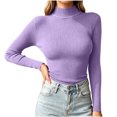 thumbnail image 2 of Xdegoge Womens Mock Neck Ribbed Sweater Long Sleeve Slim Fit Pullover Basic Lightweight Stretchy form Fitting Fall Winter Casual Layering Thermal Tops Knitwear, 2 of 8