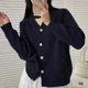 thumbnail image 1 of Suéter con botones de perlas y cuello halter diseñado para mujer 2024 otoño e invierno nuevo estilo estilo suave temperamento con cuello en V top de punto de manga larga, 1 of 3