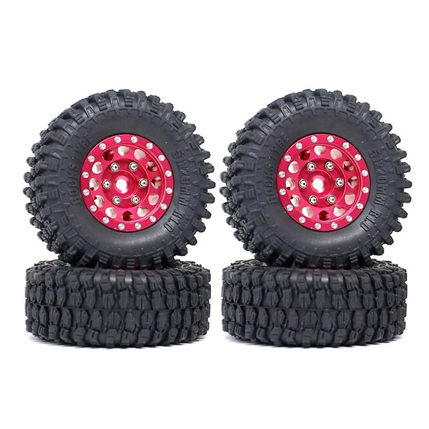 Rueda de metal Beadlock 1.0 PENGJJMXG Juego de neumáticos de goma para coche RC Crawler 1/24 Axial Scx24 Fms Fcx24 Trx4m rosa