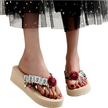 

Tuscom Casual Wedge Sandals for Women Comfortable Flower Clip Toe Summer Beach Sandals Fashion Ladies Bohemia Platform Dress Shoes Flip-flops