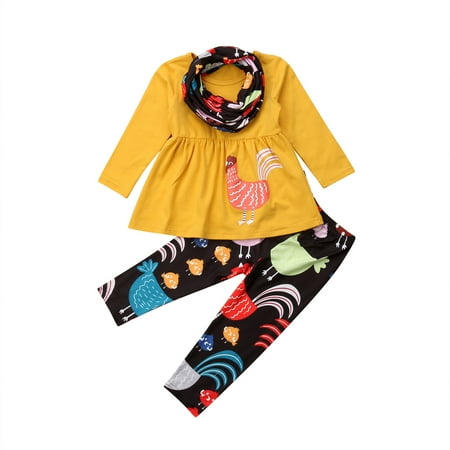 

Toddler Baby Girl Thanksgiving Turkey Printed Long Sleeve Tops Pants Outfits Set