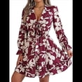 thumbnail image 2 of Vestido de Verano de Tirantes Acampanado con Cuello en V y Mangas Largas para Mujer Vino Tinto XL, 2 of 9