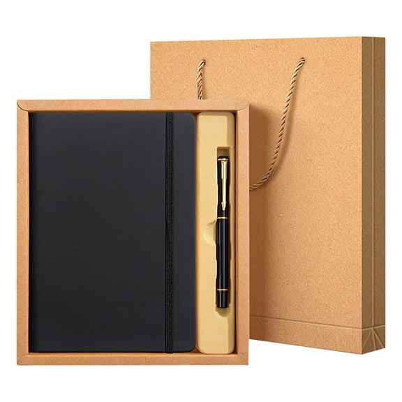 VKLU A5 Strap-Bound Notebook Gift Set with Pen, Hardcover, 100 Sheets (200 Pages), Elegant Black for Note-taking, Journaling, Office, and Travel