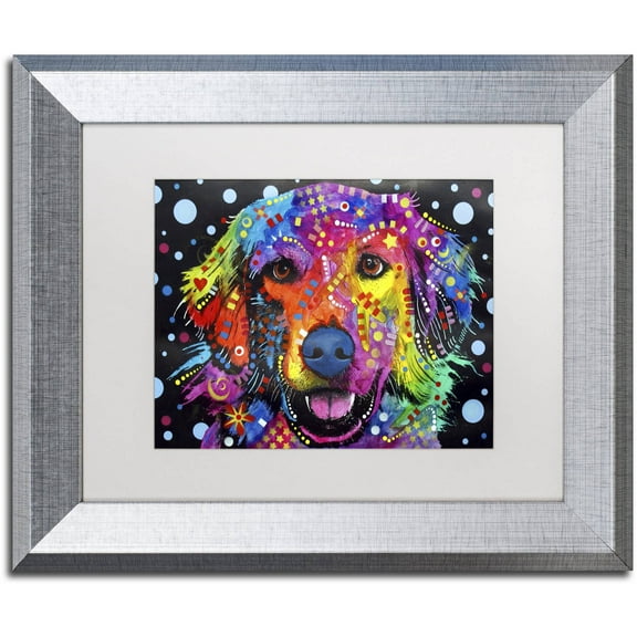 Trademark Fine Art "Golden Retriever II" Canvas Art by Dean Russo, White Matte, Silver Frame