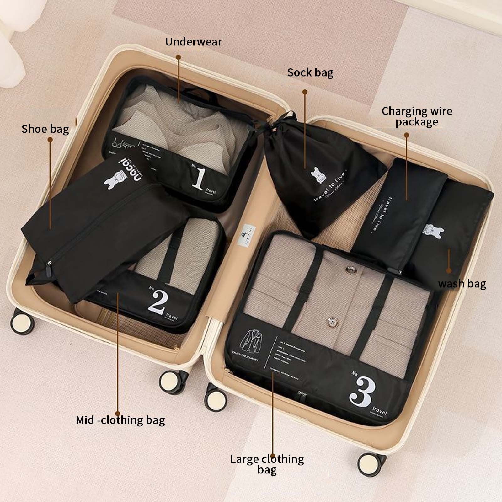 Asxite Home Storage Organization Boxs,7 Sets Of Packaging Travel Luggage Organizer With Laundry Bag And Shoe Bag Luggage Packing Travel Accessories Clothing Bag Shoe Bag Lingerie Bag