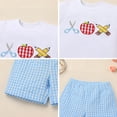 thumbnail image 4 of IDOPIP Toddler Boys Back to School Clothes Set Funny Pattern T Shirt Gingham Shorts Boys Summer Outfits, 4 of 7