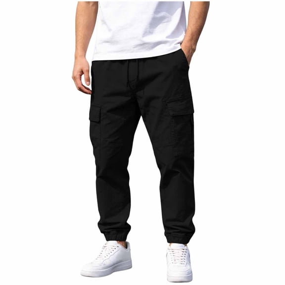 Chiccall Mens Cargo Pants Casual Stretch Elastic Waist Tapered Jogger Outdoor Hiking Work Pants Multi Pockets Black M