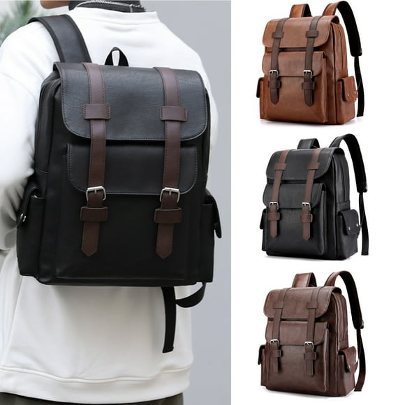 Mochila de cuero para portátil para hombres | Negro impermeable | Compartimento para portátiles de 15,6 pulgadas | Equipaje de mano de la aerolínea | Múltiples bolsillos | Correas acolchadas