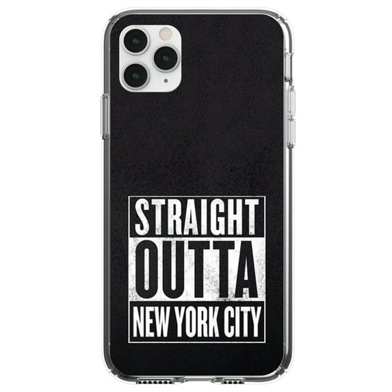 DistinctInk Clear Shockproof Hybrid Case for iPhone 11 Pro (5.8" Screen) - TPU Bumper, Acrylic Back, Tempered Glass Screen Protector - Straight Outta New York City - The Big Apple