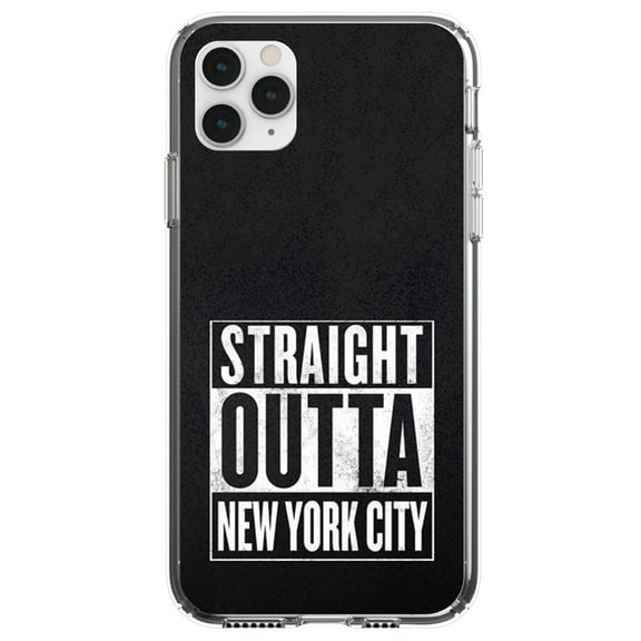 DistinctInk Clear Shockproof Hybrid Case for iPhone 12 / 12 PRO (6.1" Screen) - TPU Bumper, Acrylic Back, Tempered Glass Screen Protector - Straight Outta New York City - The Big Apple