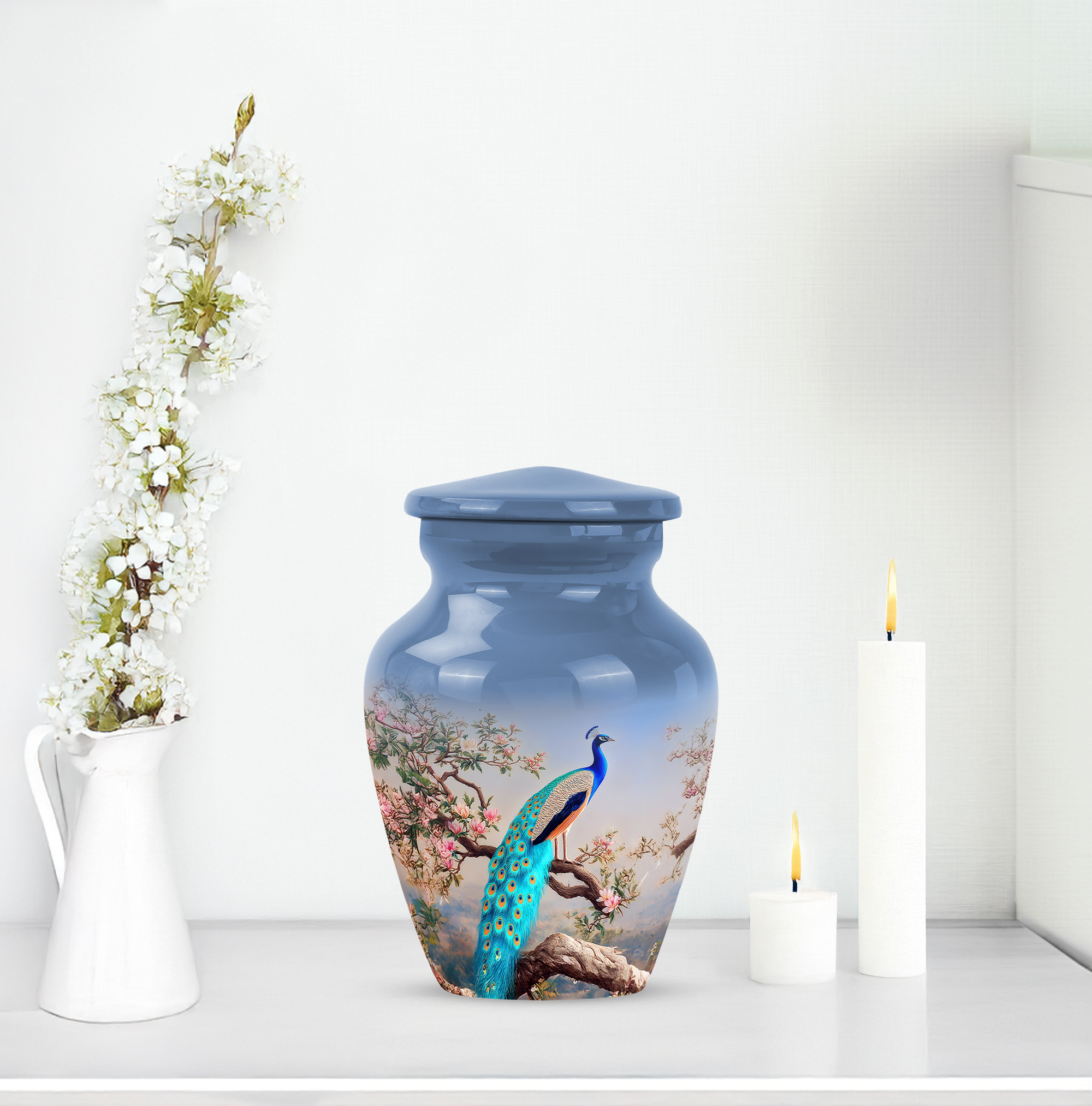 MUKTIVE Peacock Burial Pink Flowers Urns for Human Ashes Adult Female & Male, Father Cremation Urns for Funeral Ashes, Mini Keepsake Ashes Holder Memorial Gift, 3 Inch