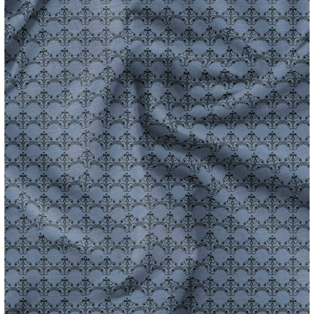 Soimoi Blue Rayon Fabric Fleur_de_lis Damask Decor Fabric Printed Yard 42 Inch Wide