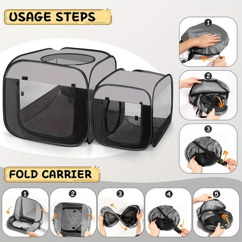Portable cat fence, trapezoidal design, easy to stand, foldable pet tent for cats and dogs to use indoors and outdoors, cat house and apartment, black