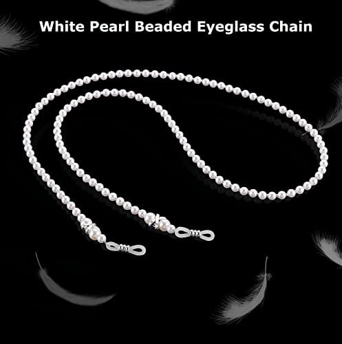 OCR White Pearl Beaded Eyeglass Chain Sunglasses Cord Eyewear Retainer Rope Neck Strap Holder Eyewear Accessories Safety Eyewear Retainers Chain