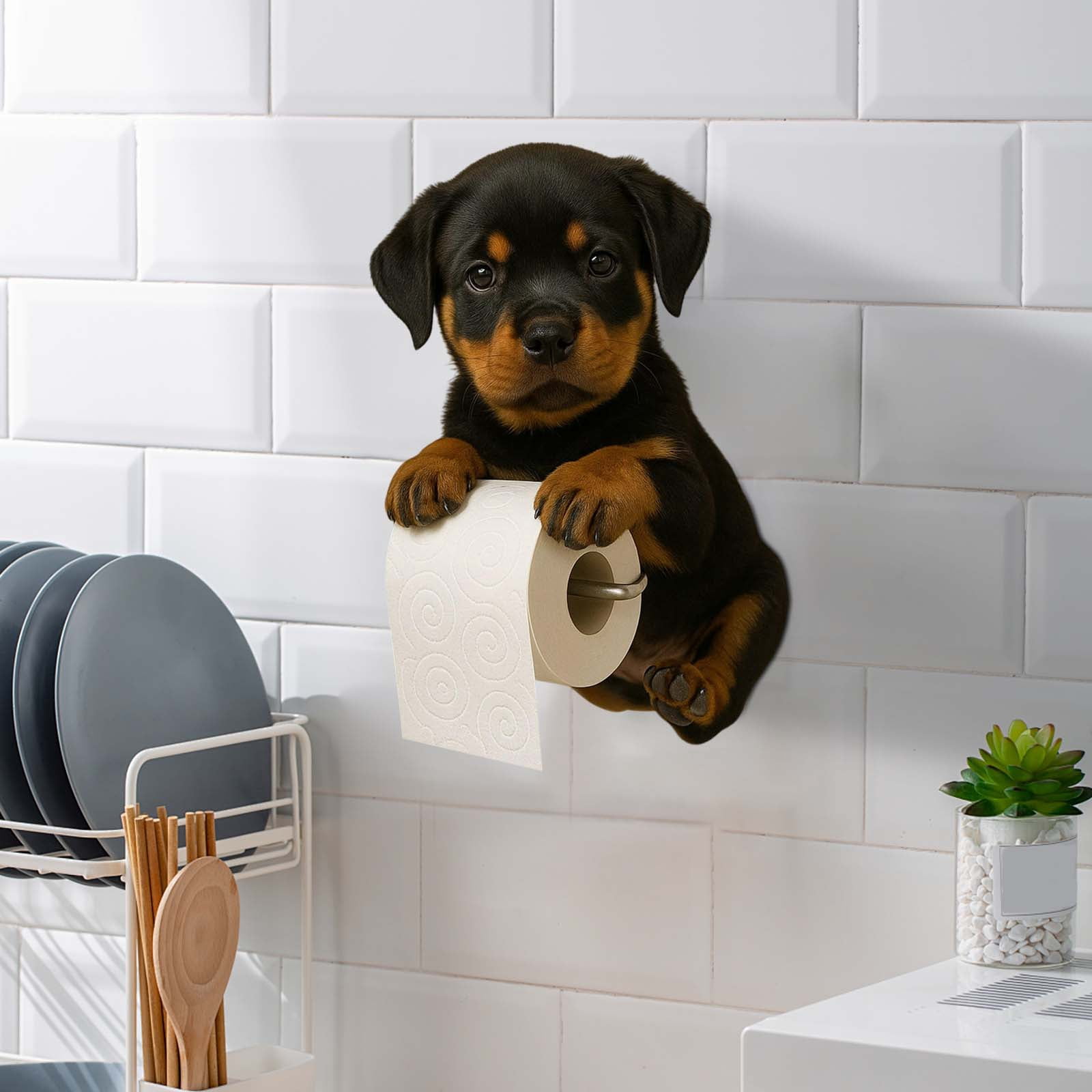 Dog Toilet Paper Holder,Tissue Roll Dispenser, Funny Toilet Paper Roll Holder, 3D Printed Animal Shaped Roll Storage Stand, Decorative Wall Mounted Toilet Paper Holder For Bathroom And Kitchen
