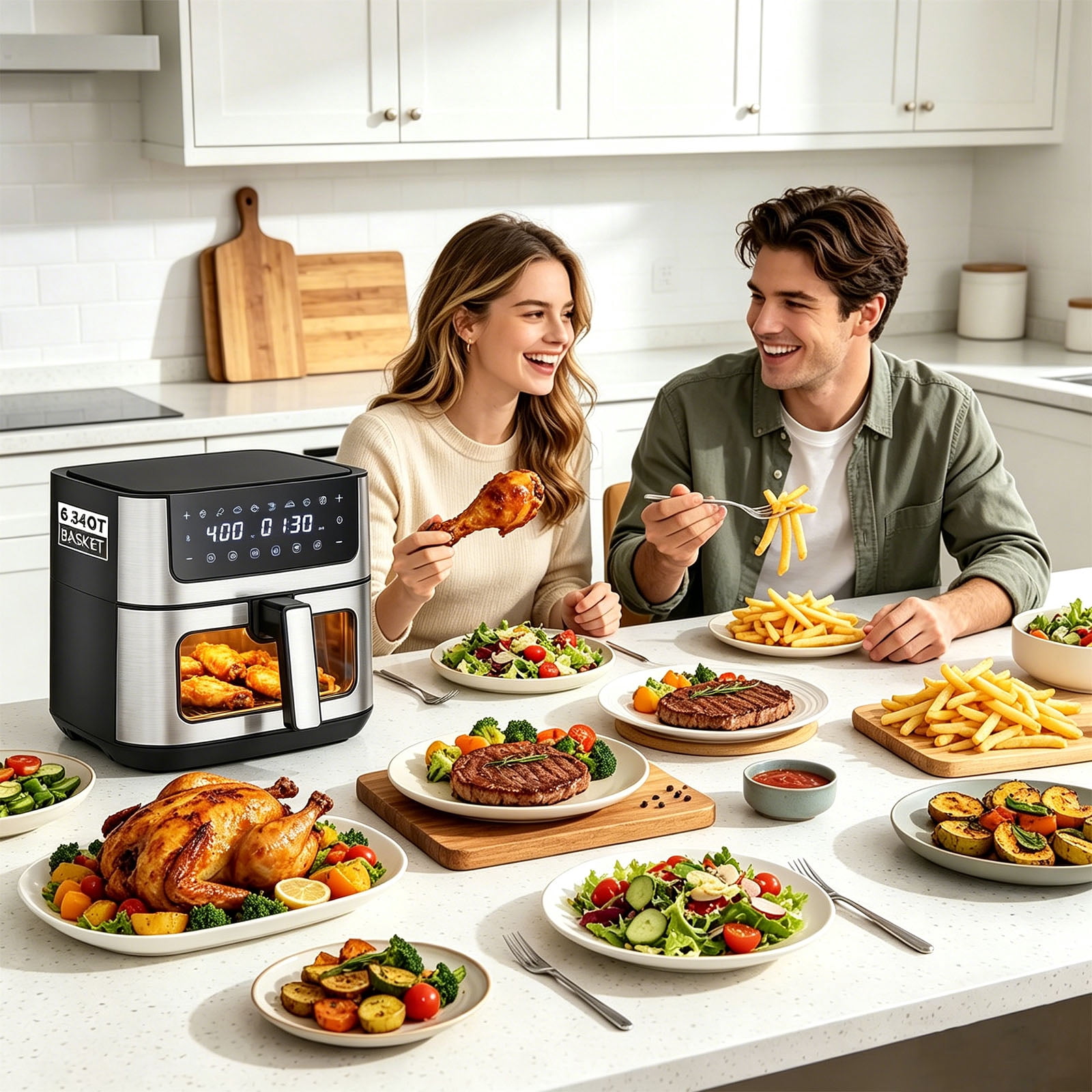 Casabay 6.34 QT Air Fryer with Viewing Window, 1500W 8-in-1 Electric Hot Air Fryer Oven, Digital Display, Compact Multi-Functional Cooker for Home Kitchen, Black