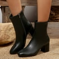 thumbnail image 2 of Stylish Round Toe Leather Mid Calf Boots with Sole Heel for Women Comfortable Zip Up Ankle Booties Casual Winter Fashion Footwear, 2 of 7