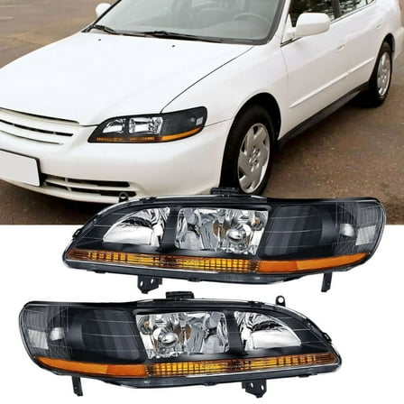 Nilight Headlight Assembly Compatible with 1998 1999 2000 2001 2002 Honda Accord Headlamps Replacement Black Housing Amber Reflector Upgraded Clear Lens Driver and Passenger Side