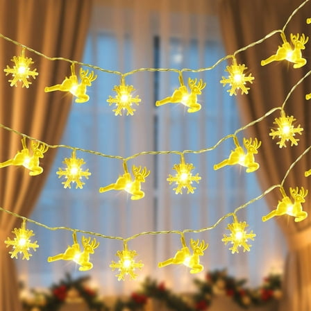 Fohil Christmas String Lights Snowflake Elk Battery Operated 50 LEDs 24.6FT Outdoor