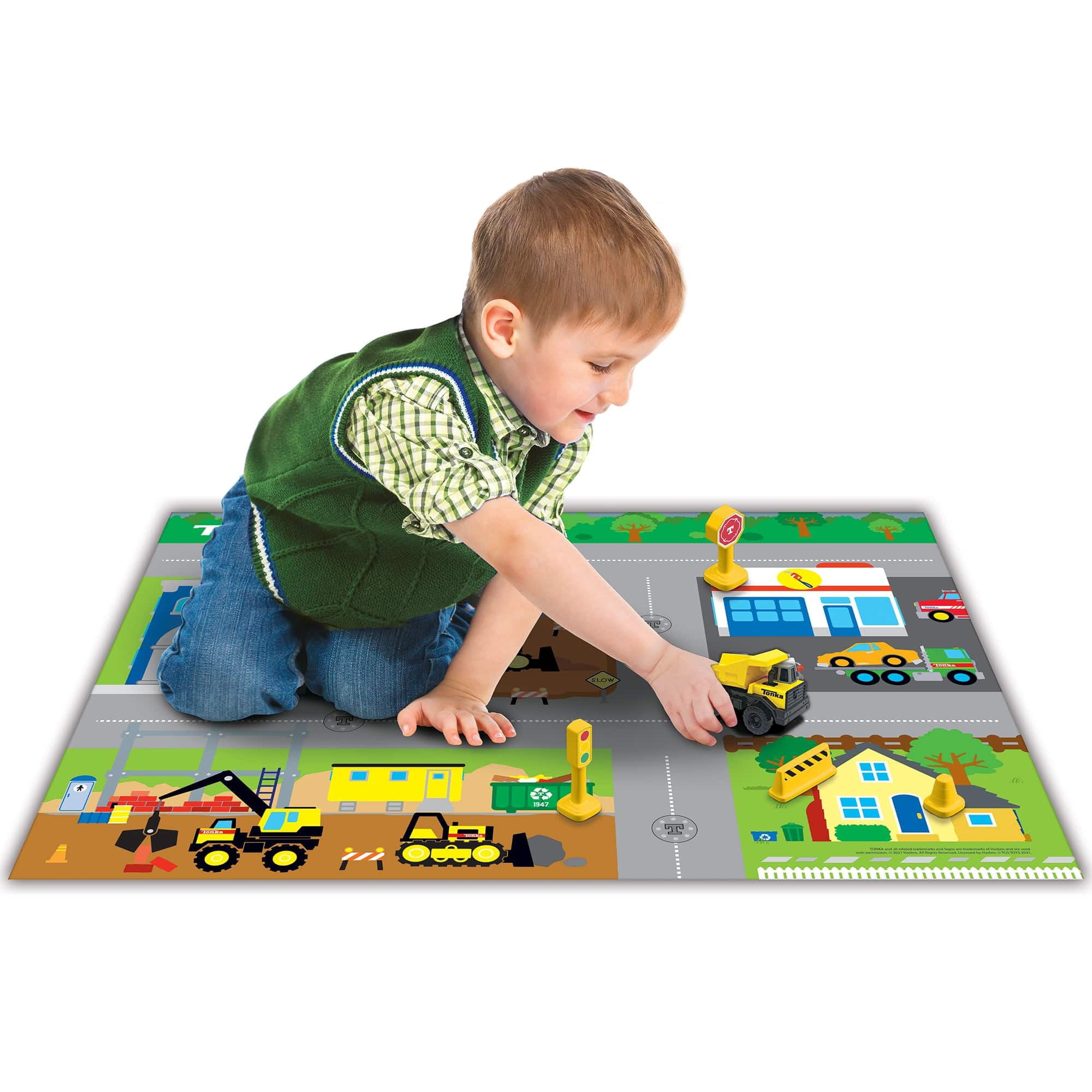 Imaginmat: Deluxe - Tonka - Floor Playmat & Toy Car, 30.5 x 20.5", Character Vehicle & Road Accessories, Durable EVA Foam Mat, Licensed, Kids Ages 3+