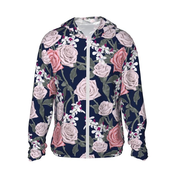 Balery Rose Flowers Sudadera ligera de manga larga con capucha y protección solar UPF 50+ para hombre y mujer, ideal para pesca y running-3X-Large