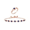 Gem Stone King 3.01 Ct Blue Created Sapphire 18K Rose Gold Plated Silver Ring Bracelet Set