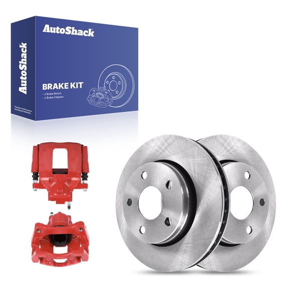 AutoShack Front Vented Brake Rotors   Calipers Red 4-PC Brake Kit Replacement for 2007-2017 Jeep Wrangler 2018 Jeep Wrangler JK 11.89" (302 mm)