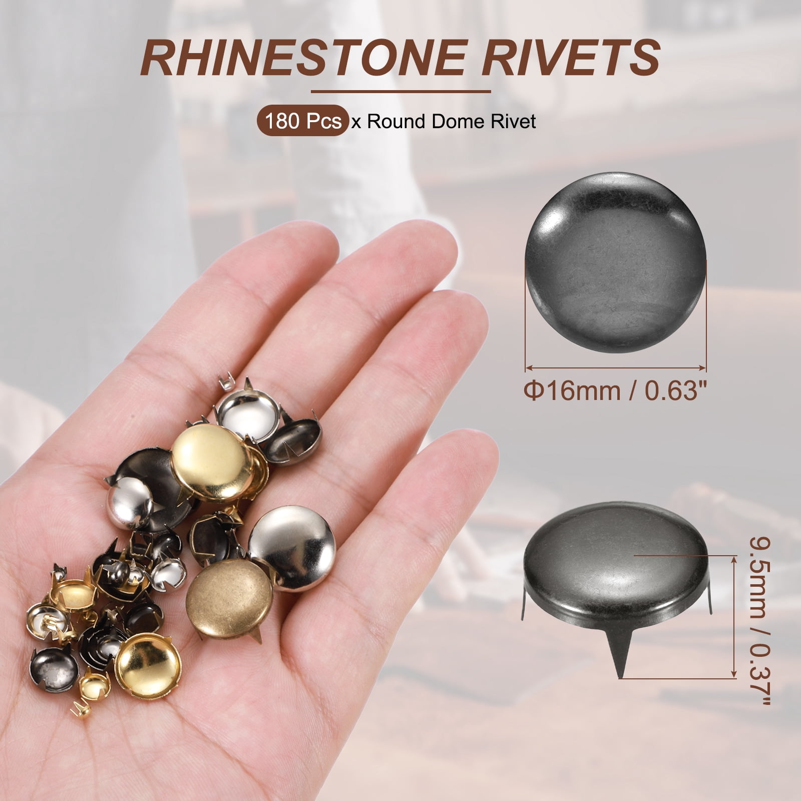 16mm Round Dome Rivet, 180 Pcs Metal 4 Claw Spike Spot Stud Punk Rock Rivet Nailhead for DIY Leather Crafting for Decor Repair Clothing Belts Bags Shoes, Gunmetal