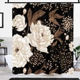 thumbnail image 5 of Black and Gold Shower Curtain, Dark Roses Leaves Botanical Aesthetic Boho Floral Shower Curtain for Bathroom with Hook, Vintage Rose Gold Flowers Fabric Unique Chic Shower Curtain Set with Hooks 72X84, 5 of 6