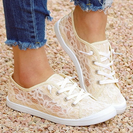 

Ecqkame Women s Sneakers Clearance Womens Fashion Lace Low-cut Canvas Shoes One-foot Lazy Version Casual Flat Shoes Beige 36