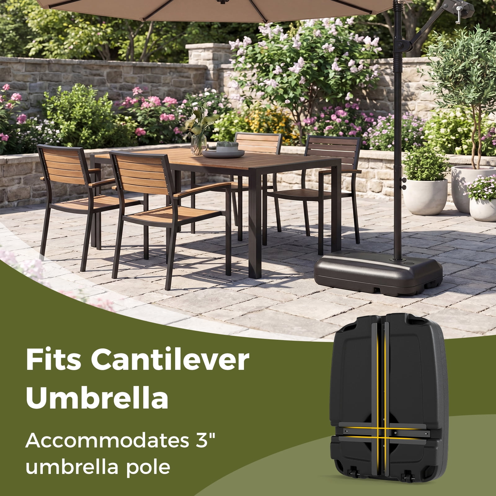 Costway 220 LBS Cantilever Umbrella Base, Water & Sand Filled Umbrella Weighted Stand