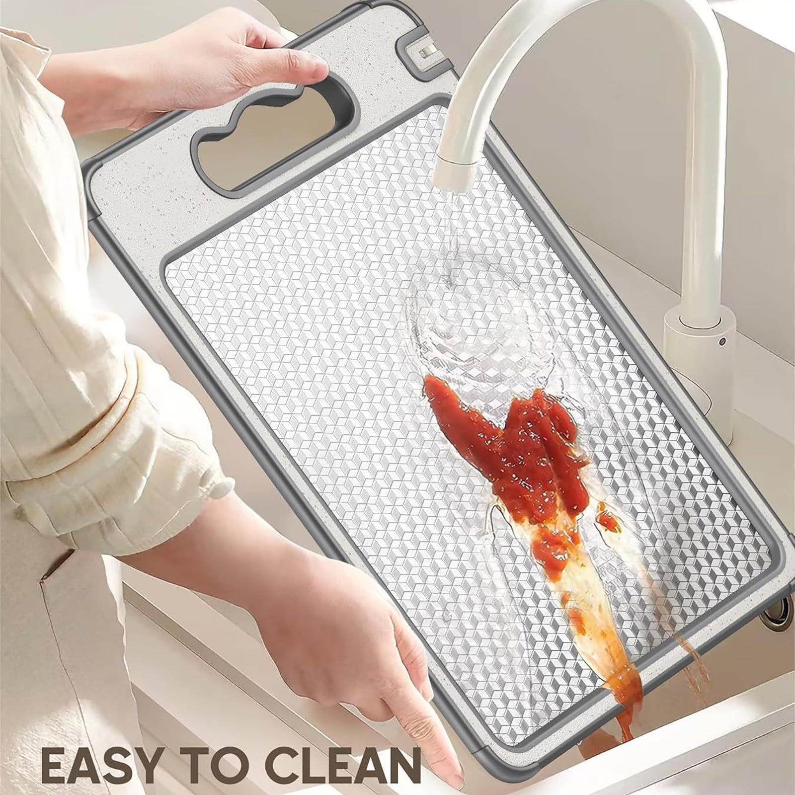Shiogb Cutting Board with Knife Sharpener, Double Sided Non Slip Prep Board for Kitchen, A, 14.6 x 10 x 1.6 inches