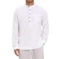thumbnail image 5 of INSPIRE CHIC Men's Cotton Linen Henley Shirts Long Sleeve Band Collar Casual Top M White, 5 of 6