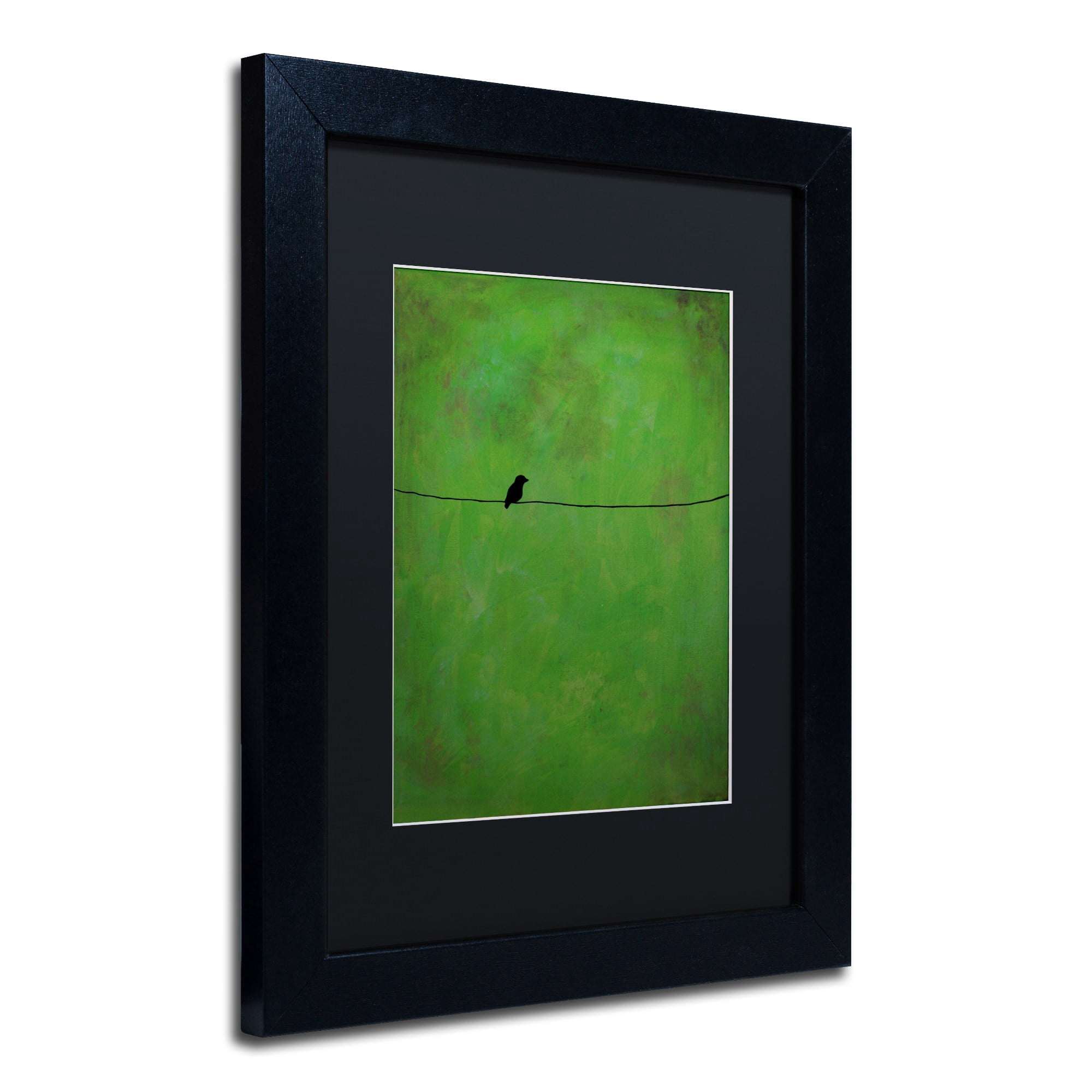 Trademark Fine Art "Lone Bird Green" Canvas Art by Nicole Dietz Black Matte, Black Frame