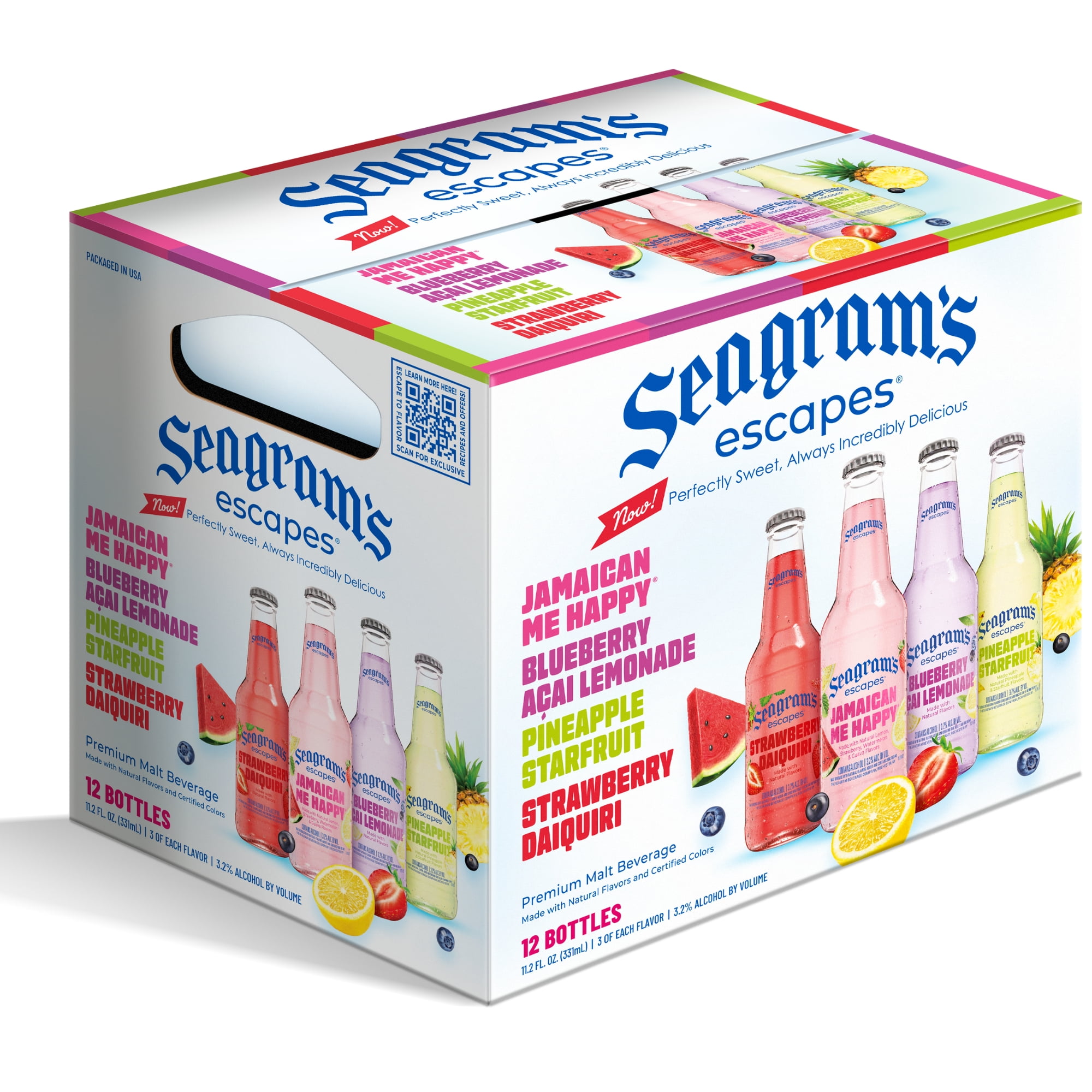 Seagram's Escapes Classic Variety Pack, Flavored Malt Beverage, 12 Pack, 11.2 fl oz Bottles 3.2% ABV