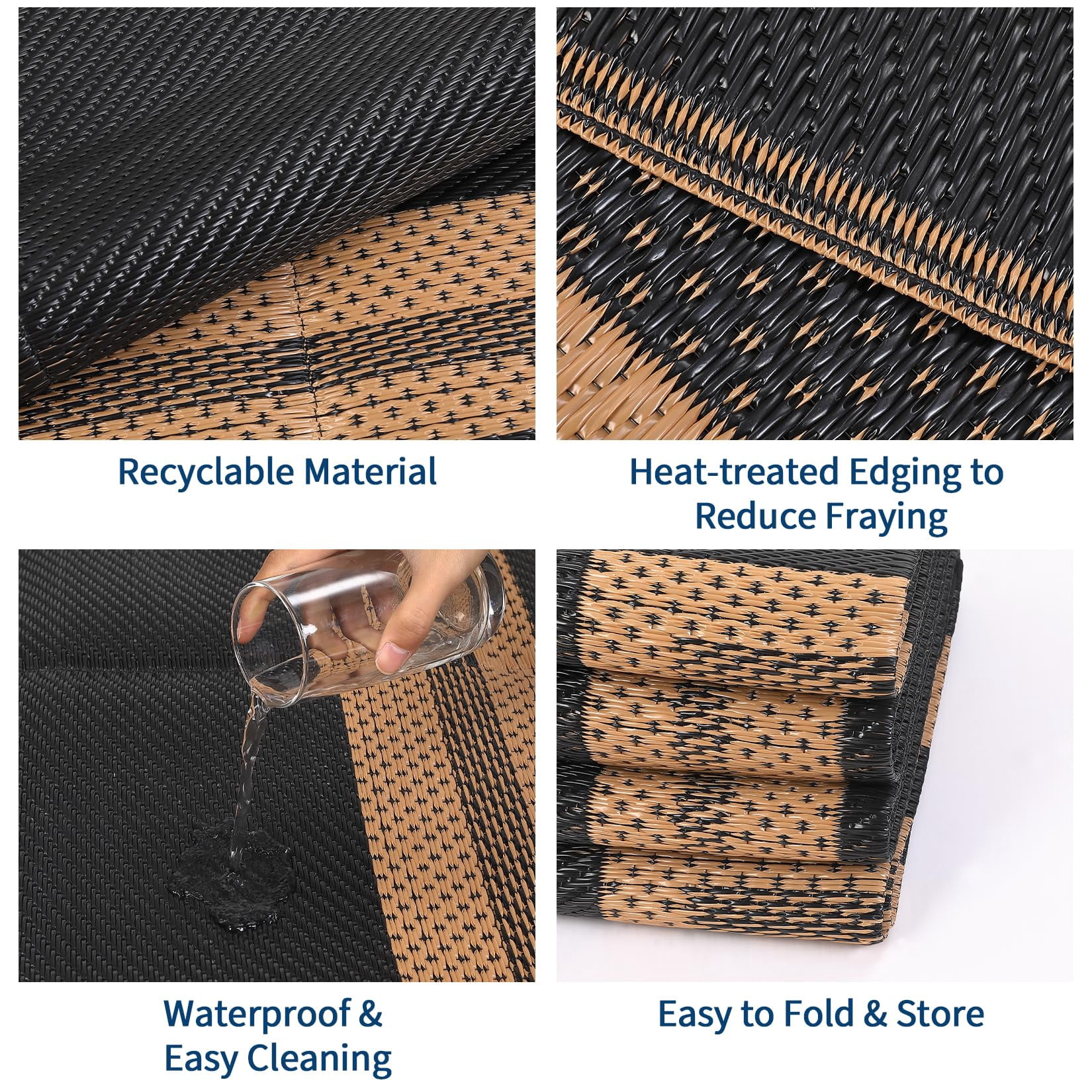 Outdoor Plastic Straw Rug 8x10 Reversible Patio Rug Outdoor Rugs Waterproof Camping Rugs Portable Outside Floor Mat for RV Porch Balcony Patio Camping Picnic Beach Black/Brown Panel